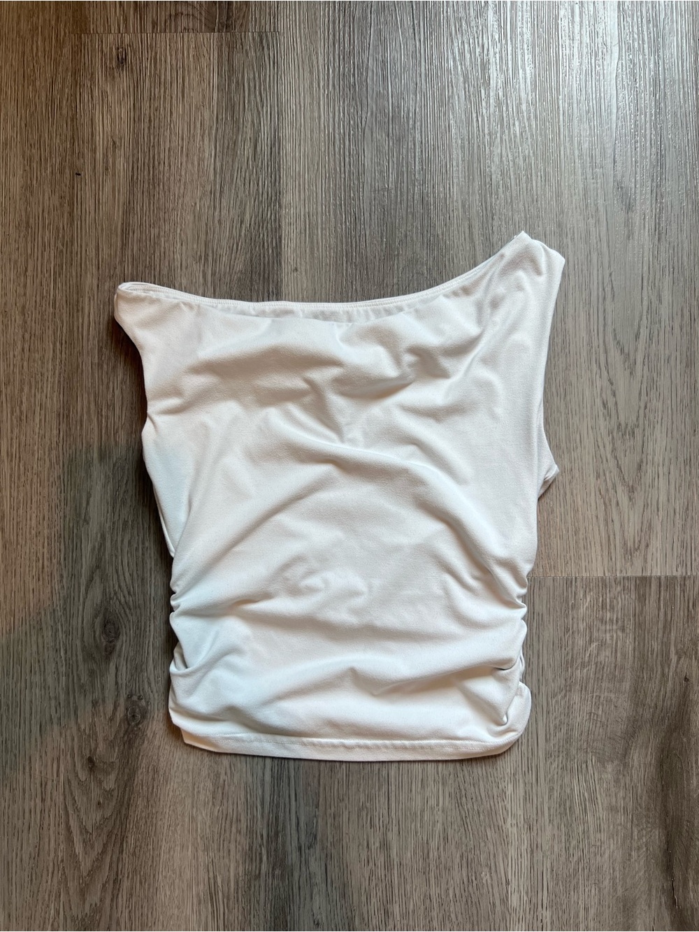 Amazon White Ruched One-Shoulder Women’s Top